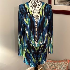 Chico’s Blue/Navy/Green open front sweater size 2